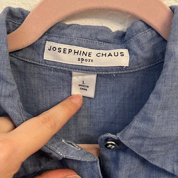 VTG Josephine Chaus 100% Linen Embroidery Button Up Shirt L Blue Coastal Grandma - Picture 3 of 13